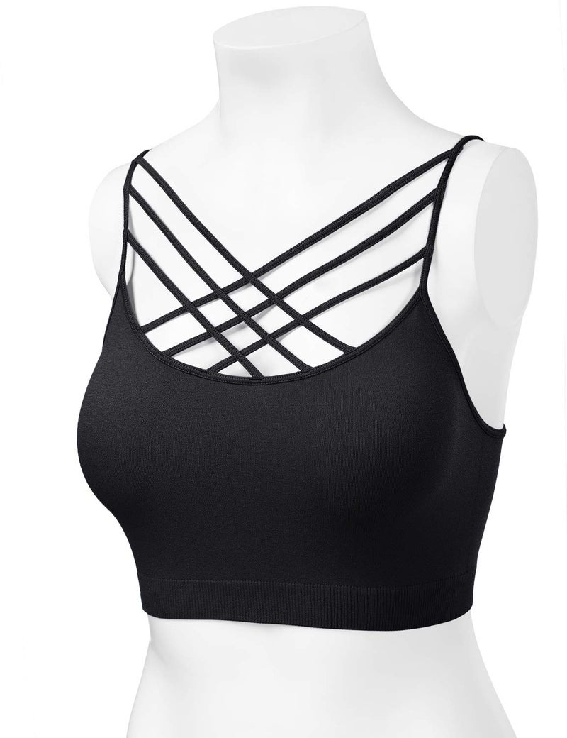 HATOPANTS Women Sports Bra Criss Cross Strappy Wirefree Cami Bralette Crop Top Black L-XL - Image 4
